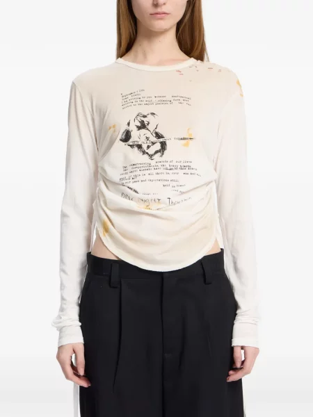 Tricou Ann Demeulemeester zdrențuiți alb