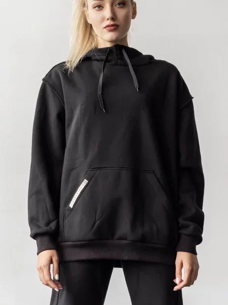 Женское однотонное худи чорна