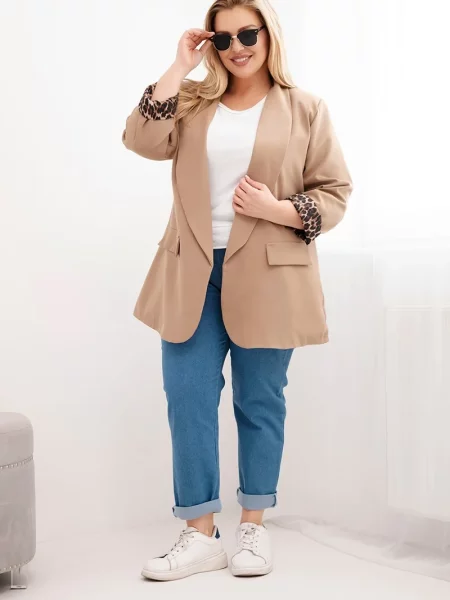 Kesi Plus Size dámske sako s leopardím vzorom
