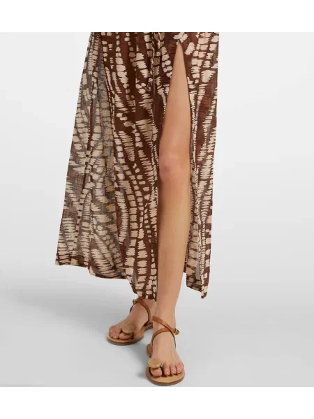 Rochie midi Poupette St Barth cu imagine până la genunchi de costum maro