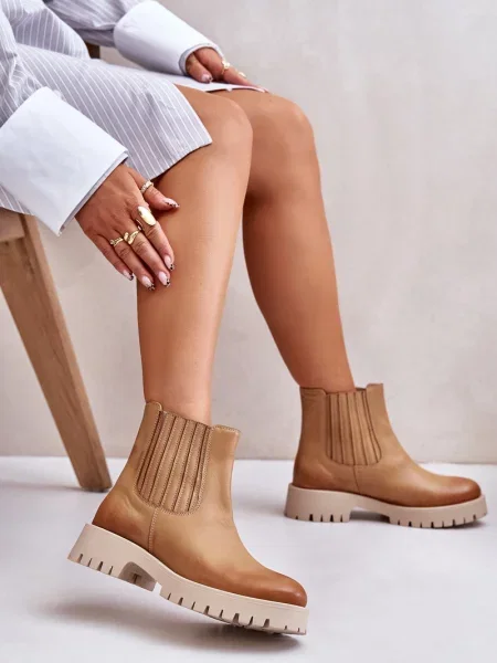 Ботуши Lewski Shoes с плосък ток кафяво