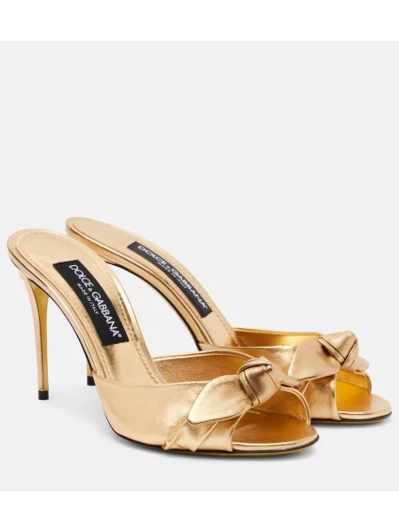 Papuci tip mules Dolce&gabbana cu funde din piele auriu