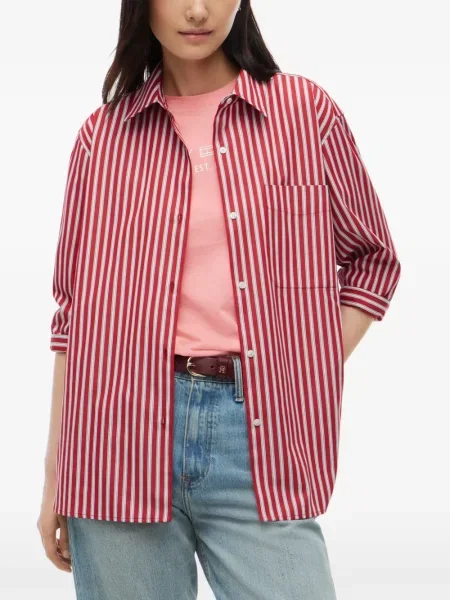 Lung cămașă Tommy Hilfiger cu dungi roșu