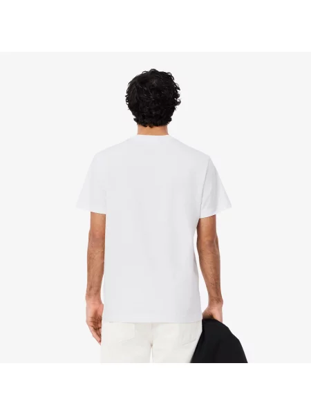 Lacoste T-Shirt Z Okrągłym Dekoltem Z Nadrukiem Regular Fit biały