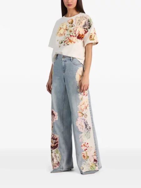 Дънки Alice + Olivia на цветя с принт синьо