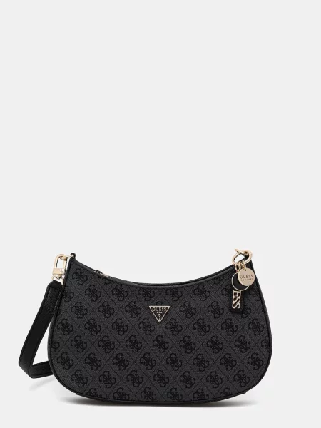 Lniana torebka Guess z nadrukiem czarna