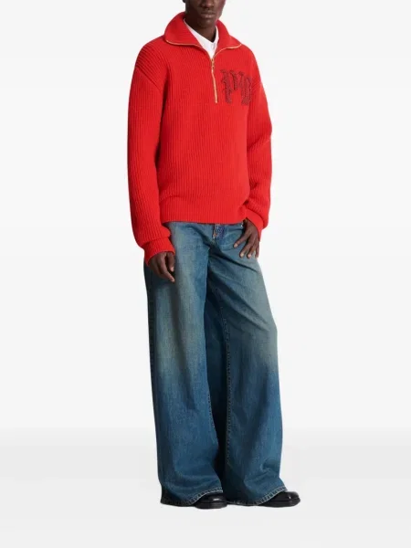 Golf golf Balmain prążkowany z zamkiem błyskawicznym do połowy czerwony