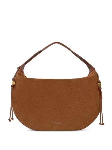 Geantă shopper Coccinelle din piele de căprioară cu imagine maro