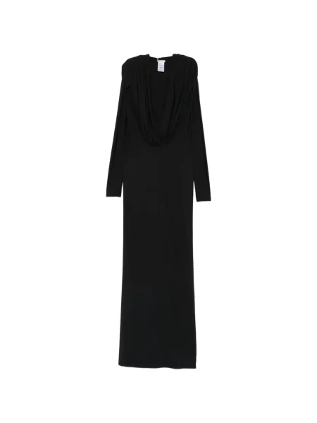 Rochie maxi Amazuìn cu decolteu în V cu volane negru