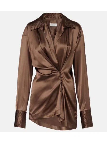 Cămașă Dries Van Noten de mătase drapată maro