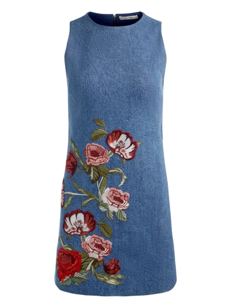Rochie mini Alice + Olivia cu broderie cu model floral albastru