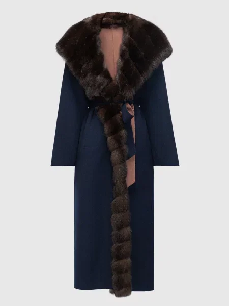 Пальто Mika з кашеміру з хутром соболя Malamati синє