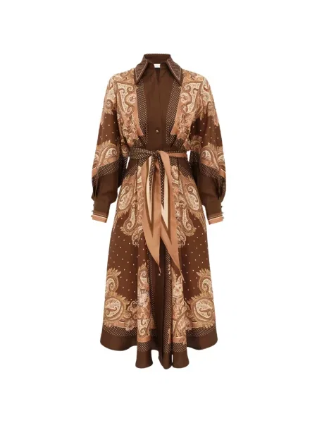 Rochie tip cămașă Zimmermann de mătase cu imagine cu model paisley maro