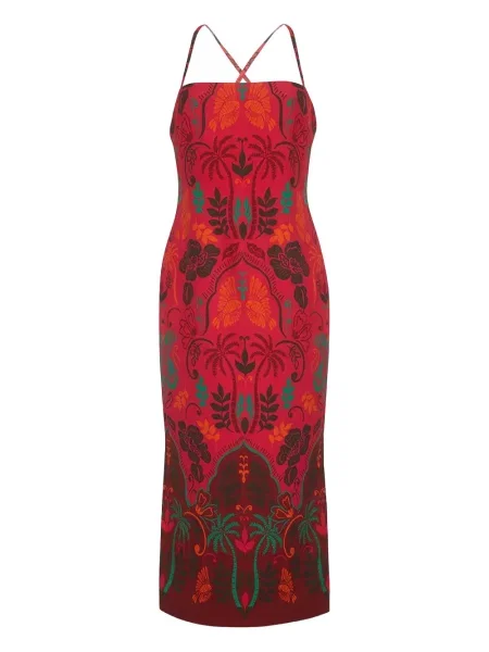 Sukienka midi Cara Cara z nadrukiem w tropikalny nadruk do kolan czerwona