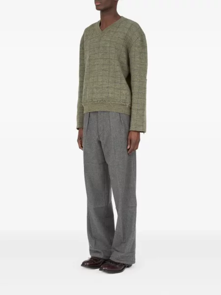Pulover Maison Margiela de lână cu decolteu în V verde