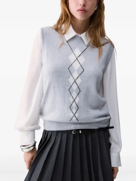 Vestă Liu Jo de lână cu model argyle gri