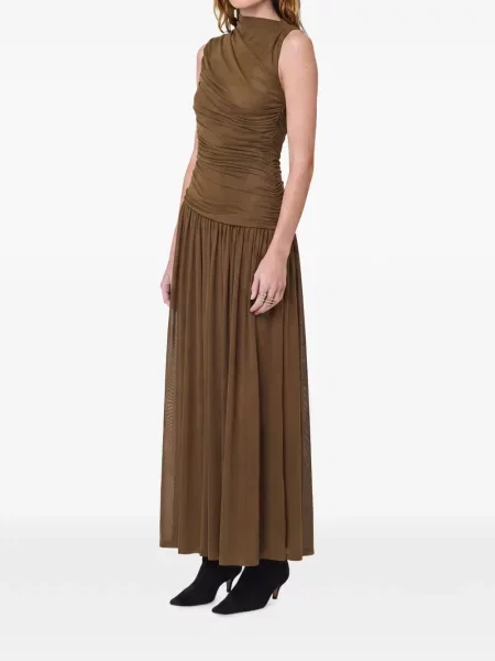 Rochie maxi Nicholas fără mâneci cu volane maro