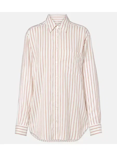 Cămașă The Row de mătase cu dungi bej