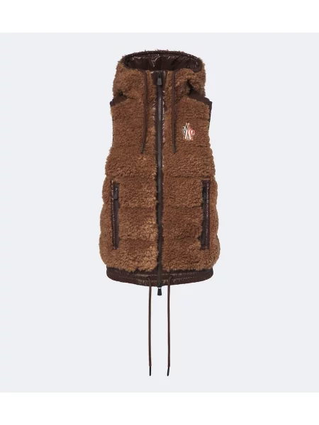 Vestă din puf Moncler Grenoble cu glugă maro