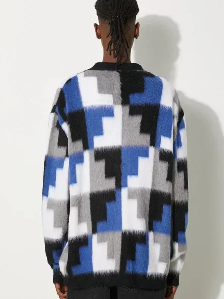 Svetr s příměsí vlny Marcelo Burlon AOP Damier Cross Knit Cardigan šedý