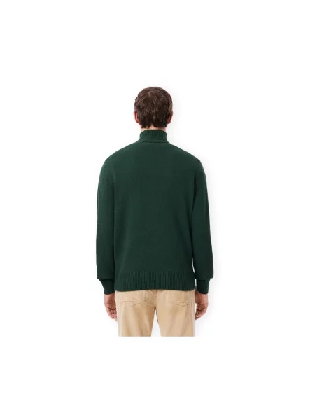 Pulover Lacoste de lână cu guler înalt verde