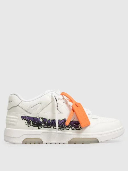 Шкіряні кросівки Out Of Office з принтом Off-white білі