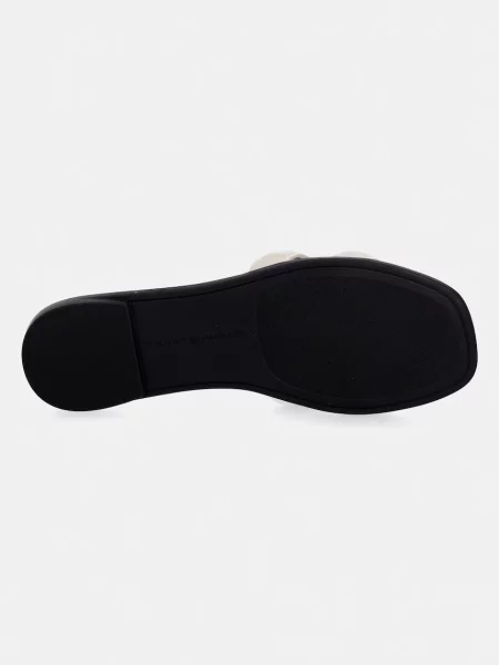 Tommy Hilfiger чехли с равна подметка дамски кожени TH LOGO STRAP MULE бежово