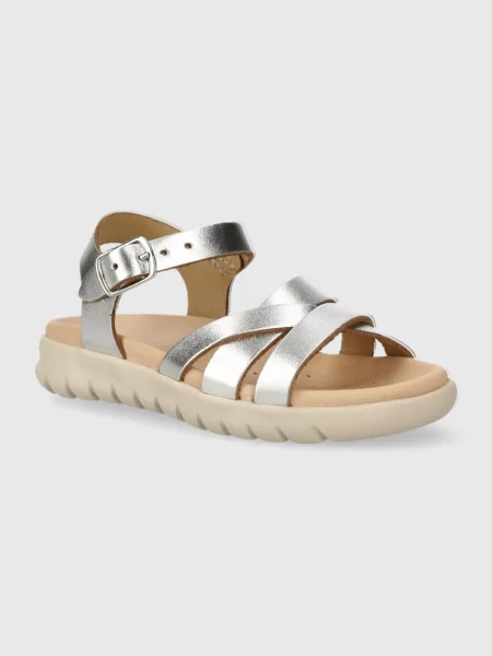 Otroški usnjeni sandali Geox SANDAL SOLEIMA srebrna