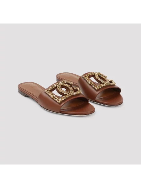 Klapki Dolce And Gabbana skórzane brązowe