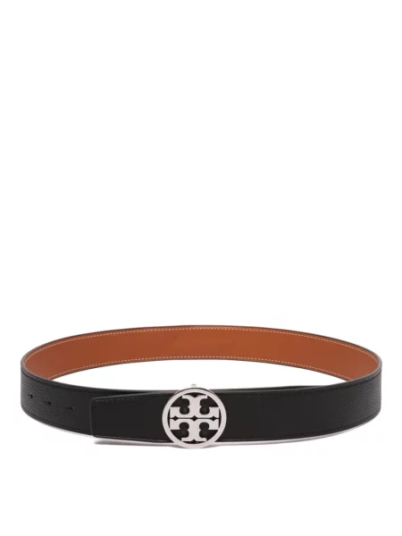 Pasek Tory Burch zamszowy w paski na sprzączkę czarny