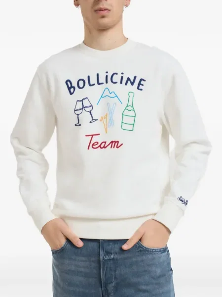 Pulover Mc2 Saint Barth cu broderie cu decolteu rotund alb