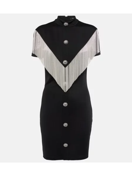 Šaty Balmain s třásněmi jersey černé