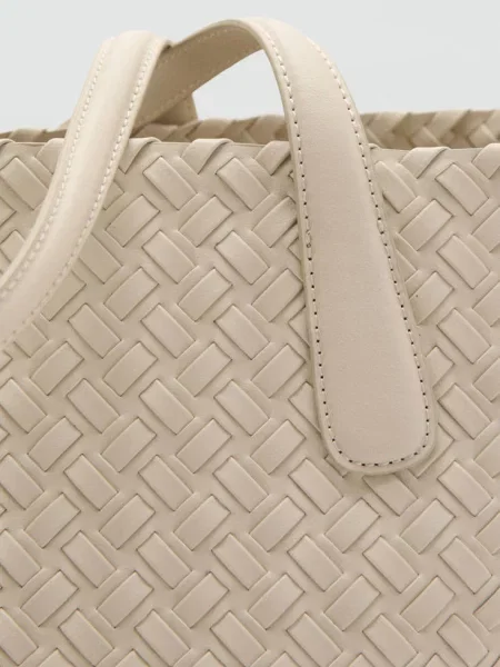 Pleciona torba tote złamana biel Kobieta uniwersalny MANGO