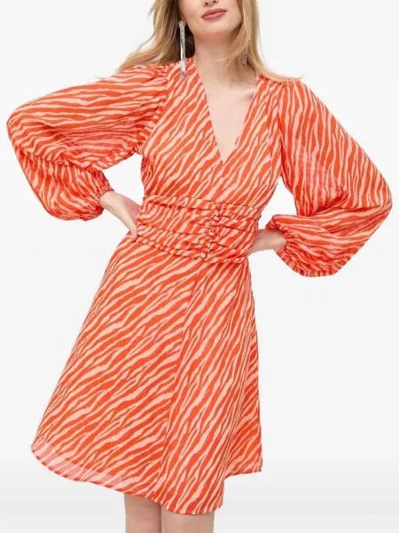 Sukienka mini Notes Du Nord z nadrukiem w zebrę garniturowa pomarańczowa
