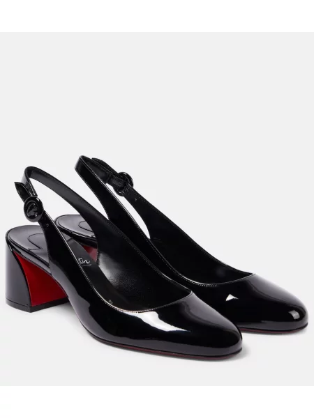 Pantofi cu toc Christian Louboutin din piele de lac slingback negru