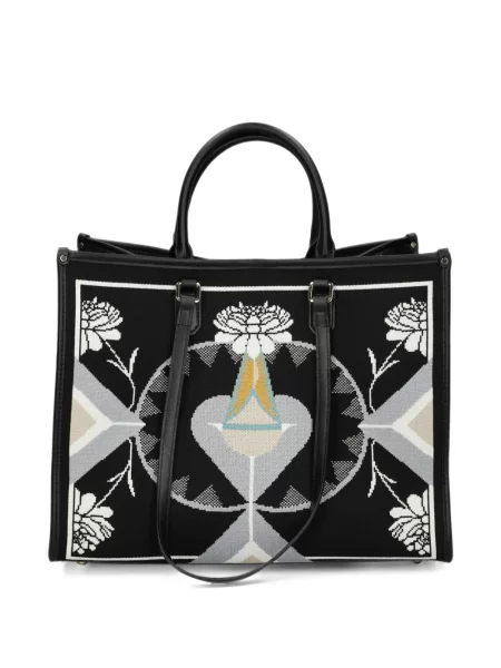 Шопинг чанта My Best Bag на цветя с принт черно