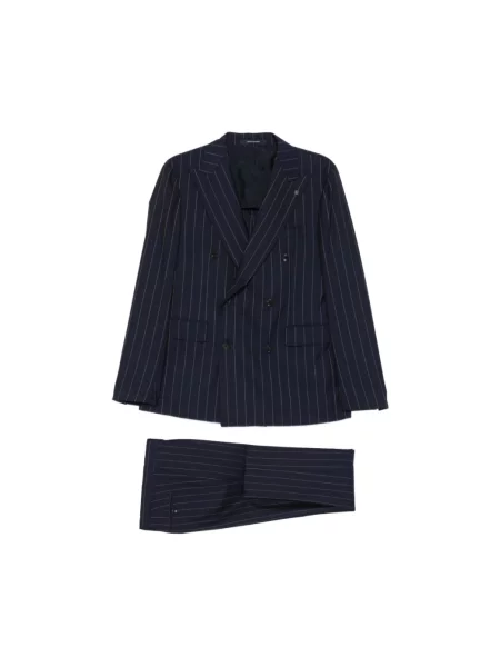 Prążkowany garnitur Tagliatore wełniany niebieski