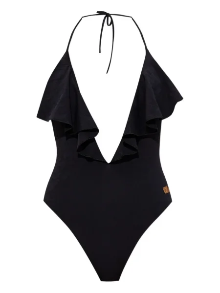 Costum de baie Balmain cu volane cu gât halter negru