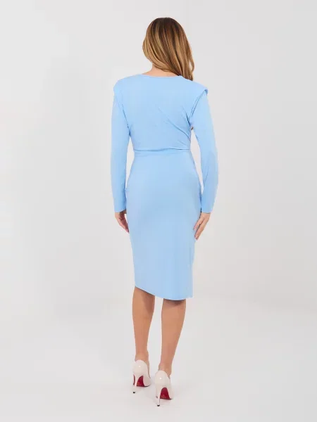 Rochie maxi Rue Paris cu mâneci lungi până la genunchi albastru