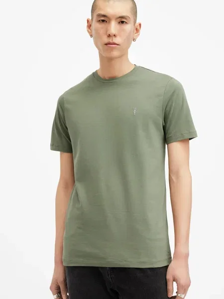 Тениска AllSaints BRACE с изчистен дизайн сиво