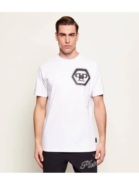 Philipp Plein Tricou Spray Hexagon alb