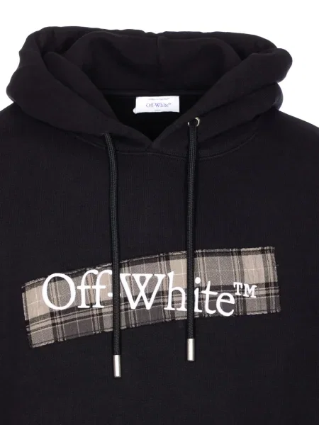 Hanorac cu glugă Off-white în carouri alb