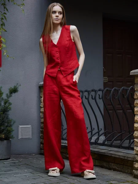 Едельвіка Штани класичні Льон червоний