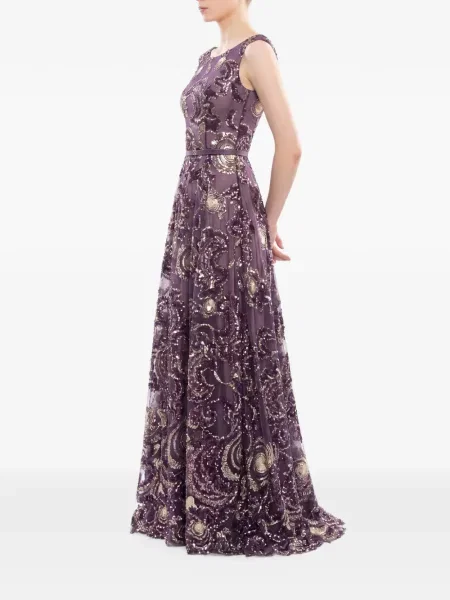 Rochie maxi Saiid Kobeisy cu broderie din tul violet