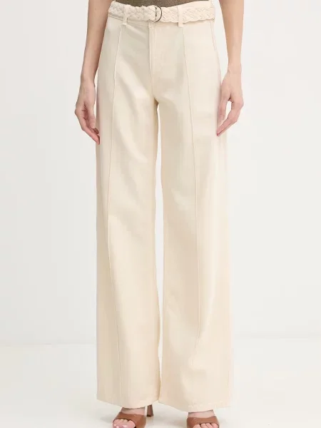 Liu Jo Spodnie wide leg lniane beżowe
