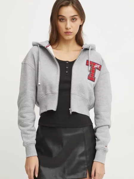 Mikina Tommy Jeans s kapucí melanžová šedá