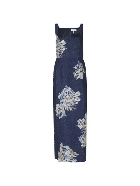 Rochie maxi Saloni cu model floral din jacard albastru