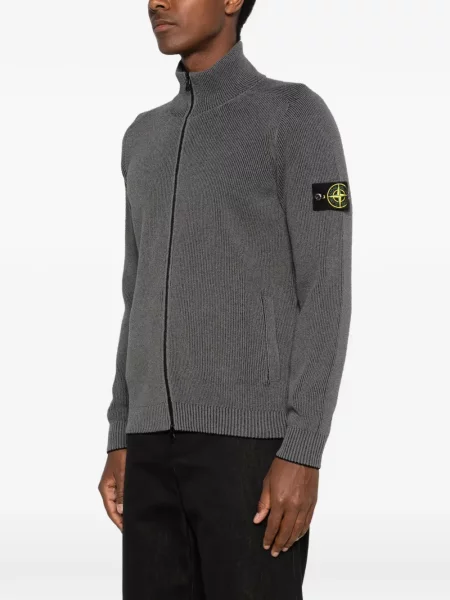 Kardigan Stone Island s kulatým výstřihem s kamínky šedý