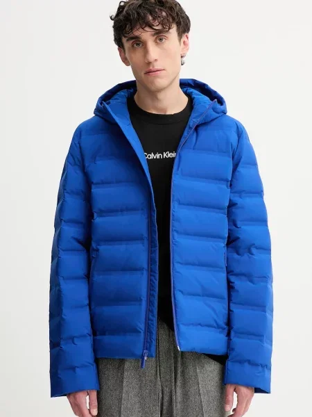 Péřová bunda Calvin Klein přechodná modrá