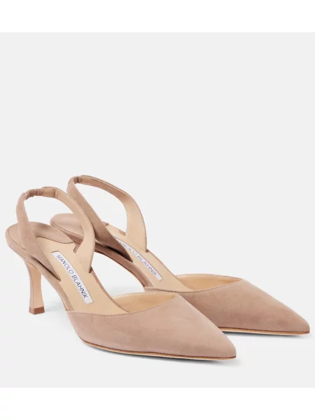 Salonarji Manolo Blahnik iz semiša z odprtimi petami bež